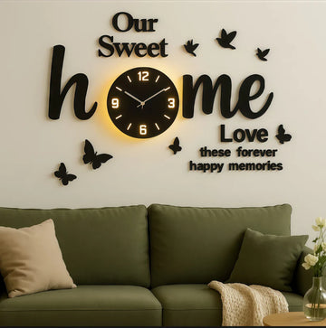 Our Sweet Home Wooden Wall Clock with Butterflies Birds