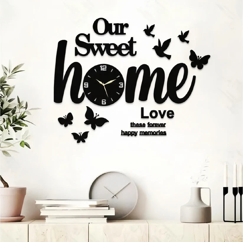 Our Sweet Home Wooden Wall Clock with Butterflies Birds
